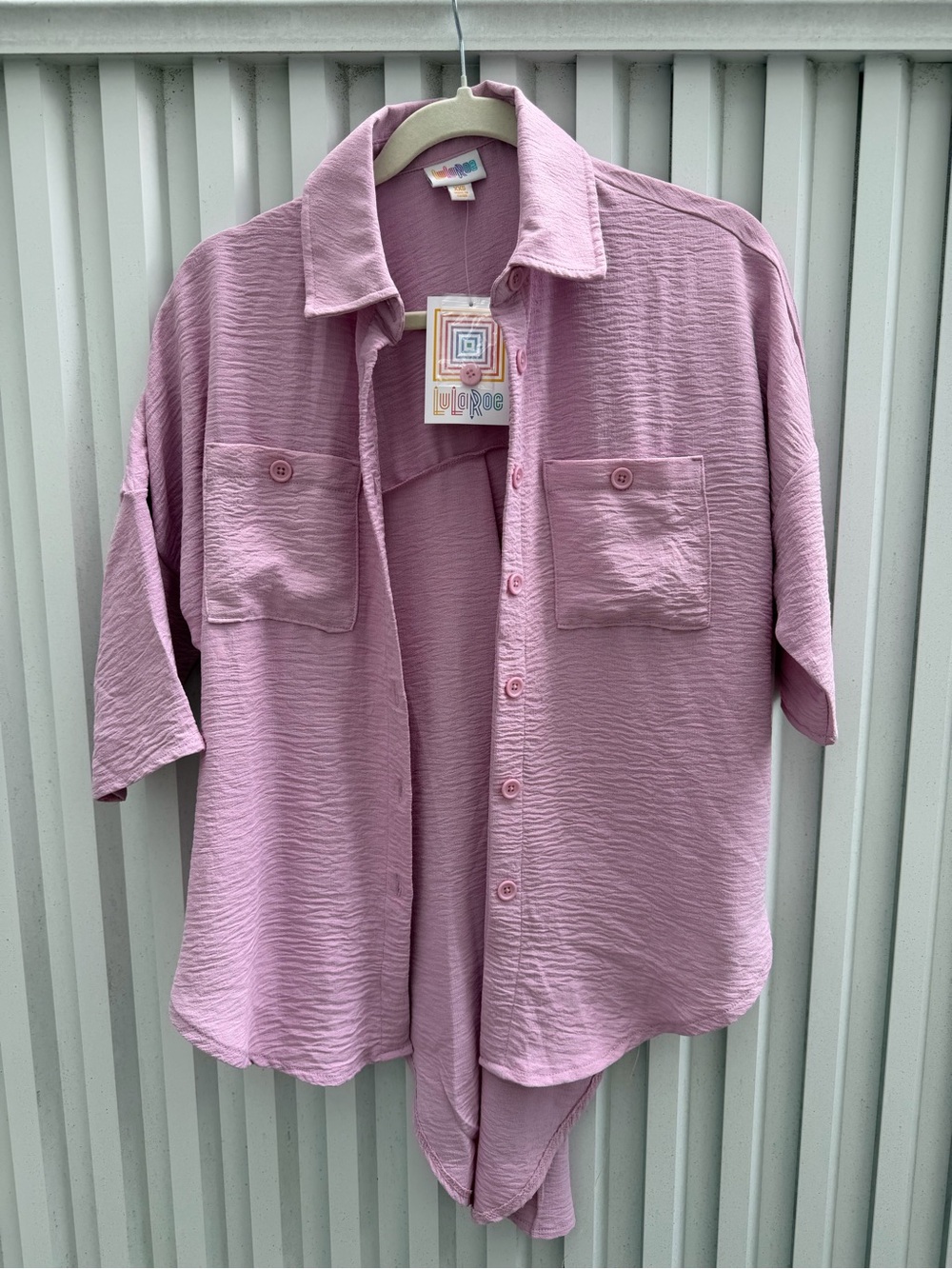 LuLaRoe Goldie Button Up Tunic XXS Dusty Pink Mauve High Low NWT